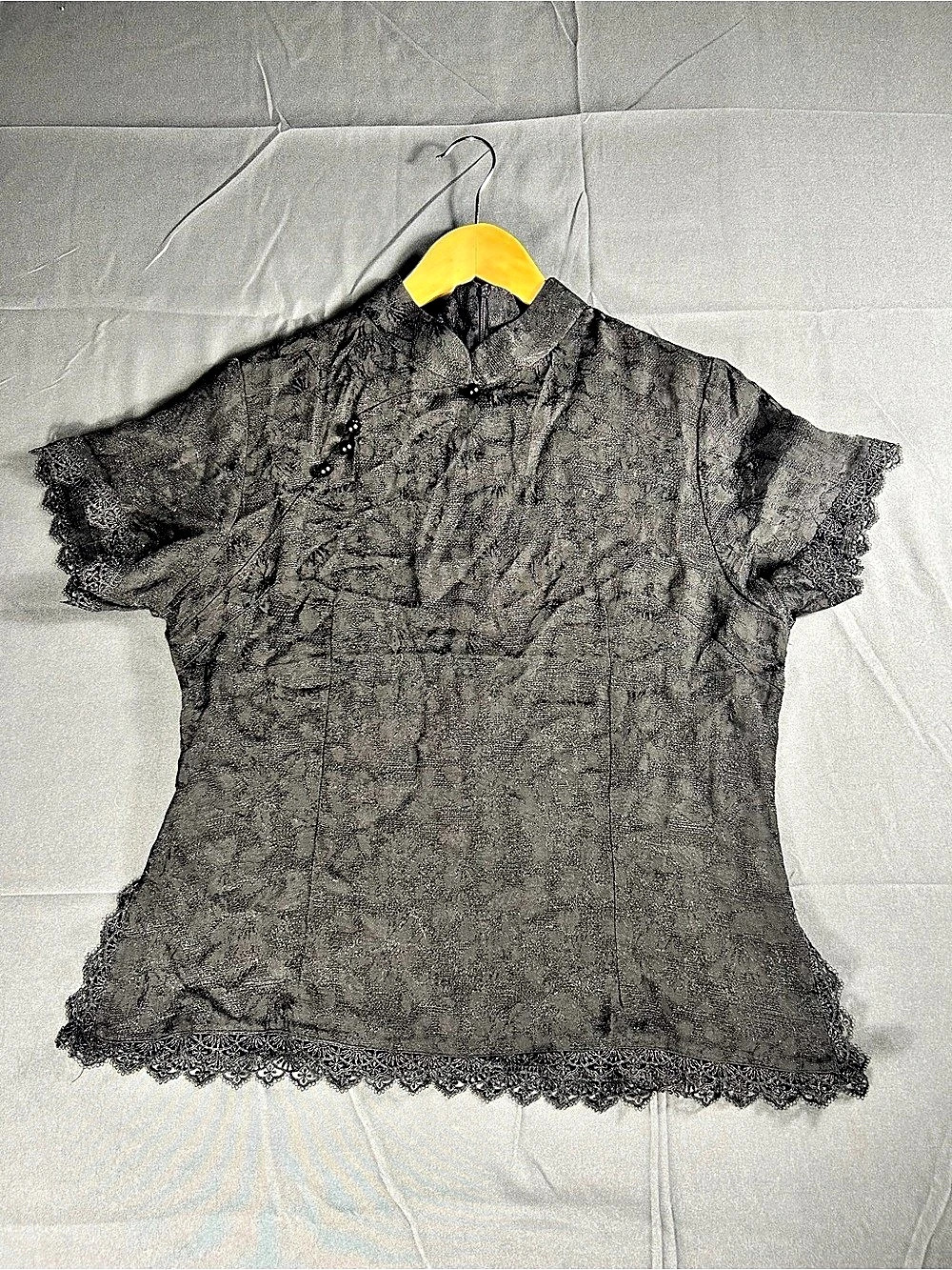 Black Lace Short Sleeve Blouse Like New